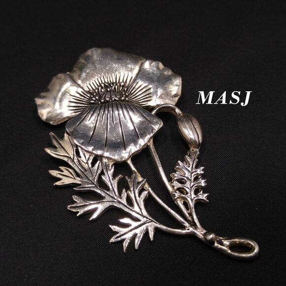 Vintage Signed Silver Plated Flower Brooch & Pendant, Large Floral Pin - Picture 1 of 10